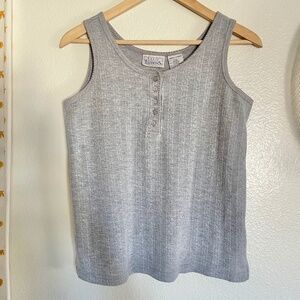 Vintage 90s Gray Ribbed Tank Top Small Button Front Stretch